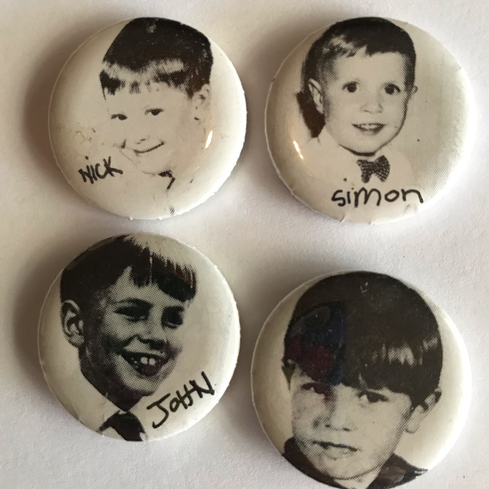 Set of 4 Vintage Duran Duran childhood photos pins, Simon LeBon, John Taylor